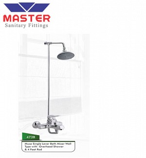 Master Muse Single Lever Bath Mixer Wall Type With Over Head Shower & 4 Feet Rod (473B)